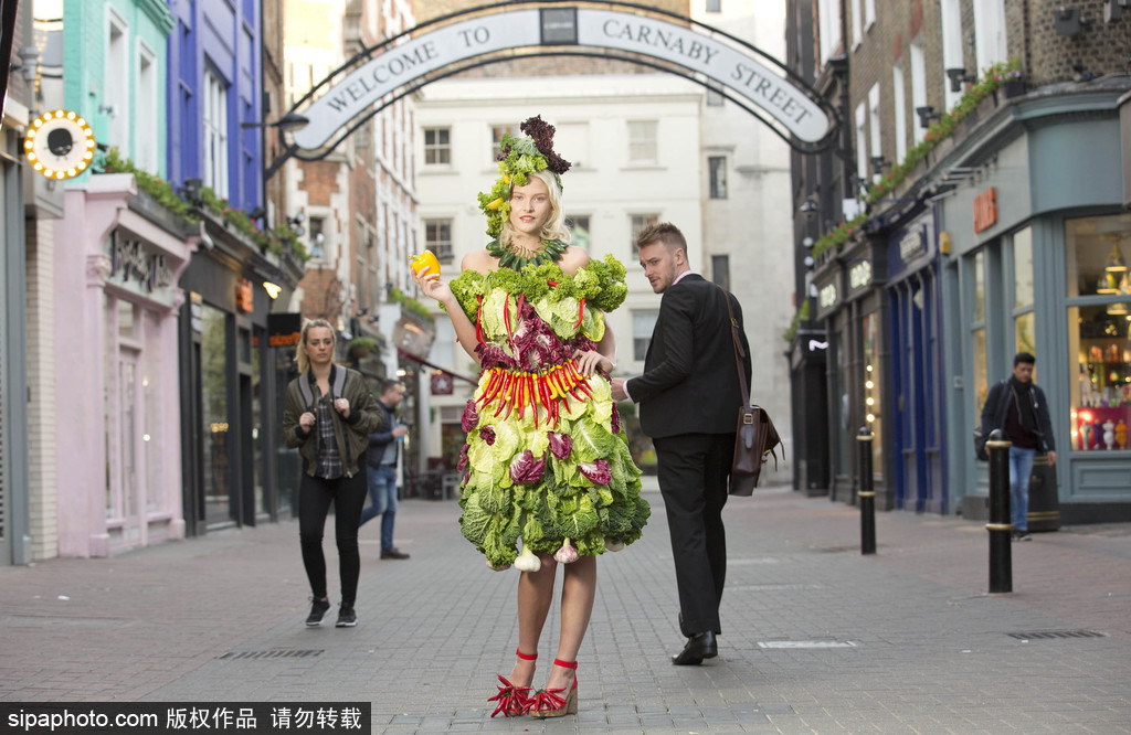 時尚bug沖擊！ 英國模特展示沙拉材料制成服裝