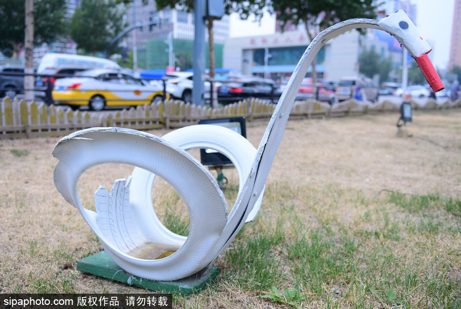 沈陽：這些竟然都是輪胎 廢棄輪胎“重生”變身呆萌卡通形象