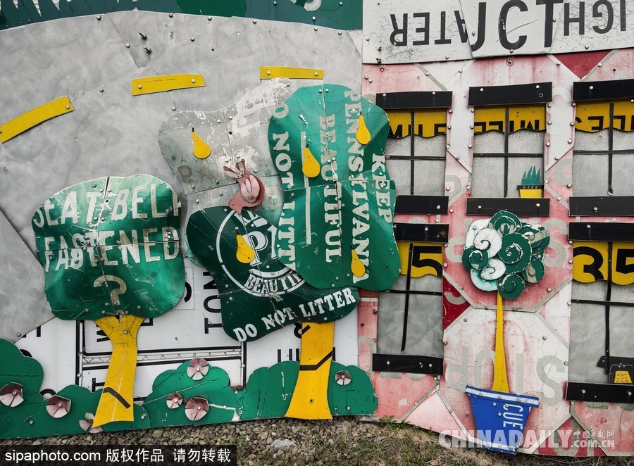 美國賓州打造“路標雕塑花園” 絢麗多彩童趣十足