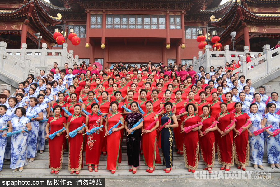 山東濱州：驚艷重陽節 千名中老年旗袍愛好者走秀