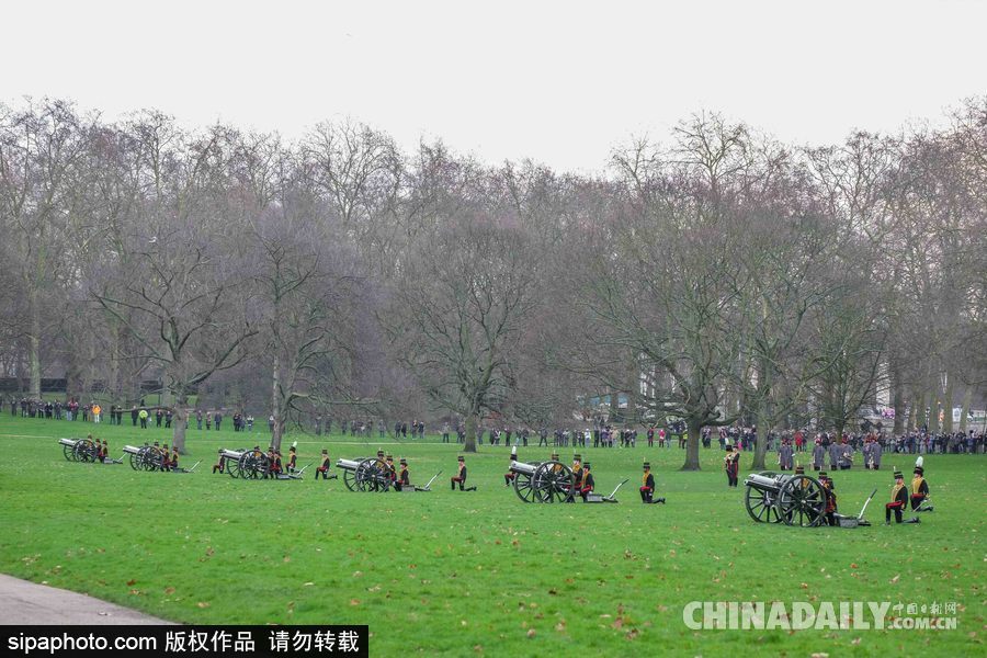 英女王登基66周年紀(jì)念 皇家騎兵炮兵團(tuán)發(fā)射41響禮炮慶祝