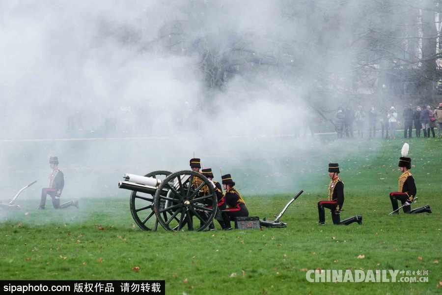 英女王登基66周年紀(jì)念 皇家騎兵炮兵團發(fā)射41響禮炮慶祝