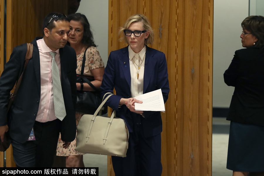 大魔王氣場(chǎng)超強(qiáng)！好萊塢女星凱特·布蘭切特現(xiàn)身聯(lián)合國(guó)會(huì)議